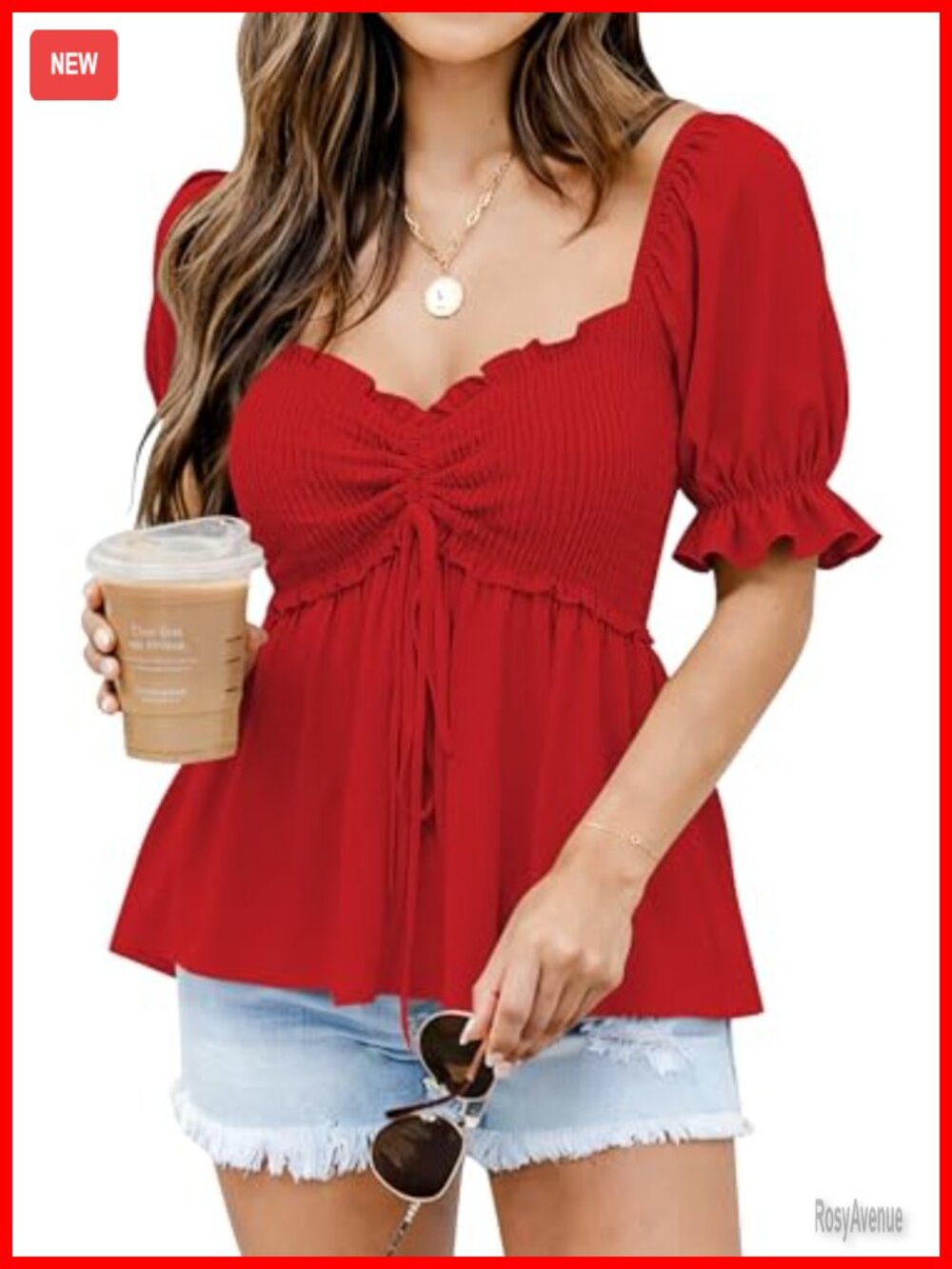 Poetsky Women's Peplum Blouse Puff Short Sleeve Babydoll Top Summer Going Out